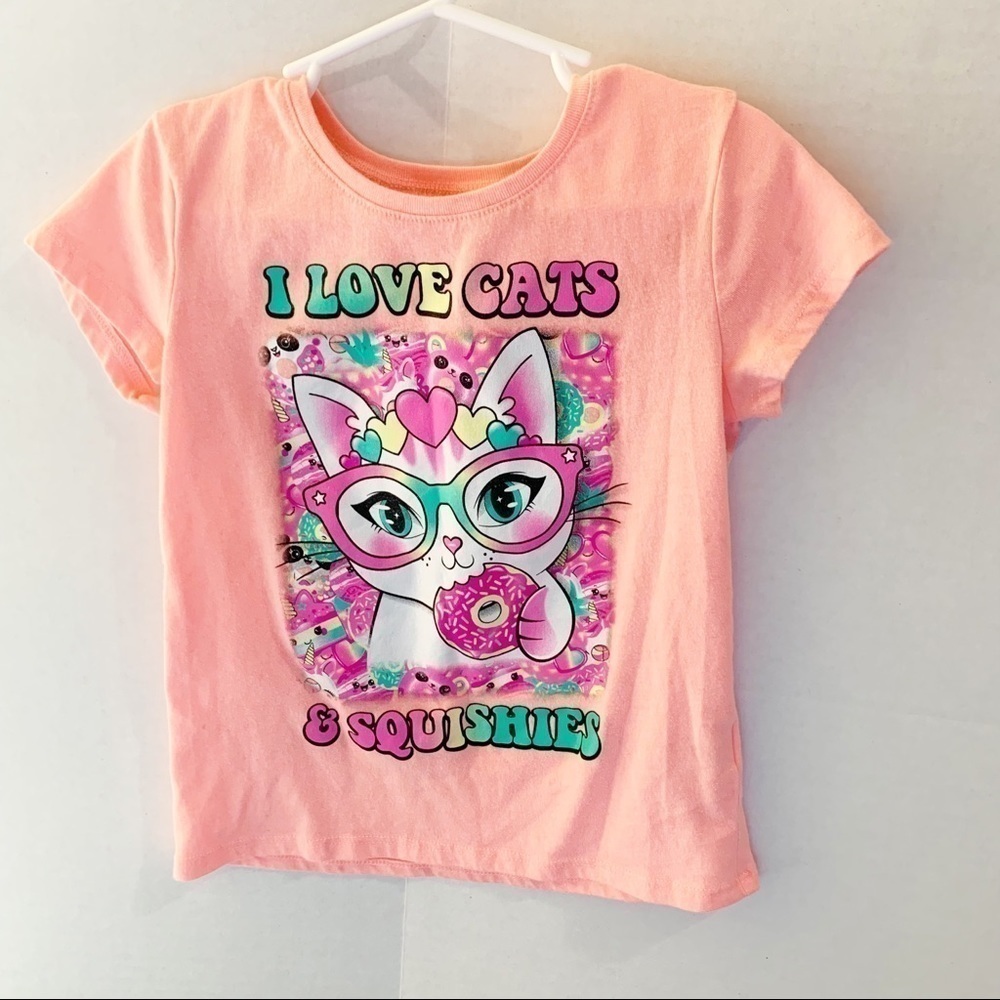 The Children’s Place Girls 5/6 Graphic Cats Neon Tee.